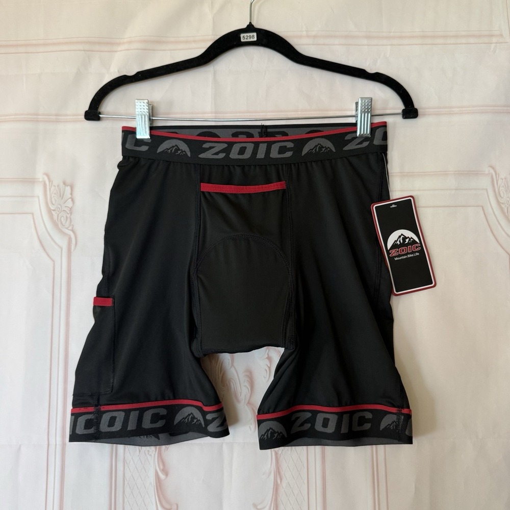 Zoic Mens Sz M Cycling Shorts Black Red Compression Liner Padded Biking NWT